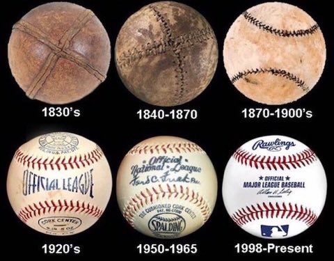 MLBMeme's tweet photo. The almost 200 year evolution of a baseball! 😍 https://t.co/DTZuB6T9np