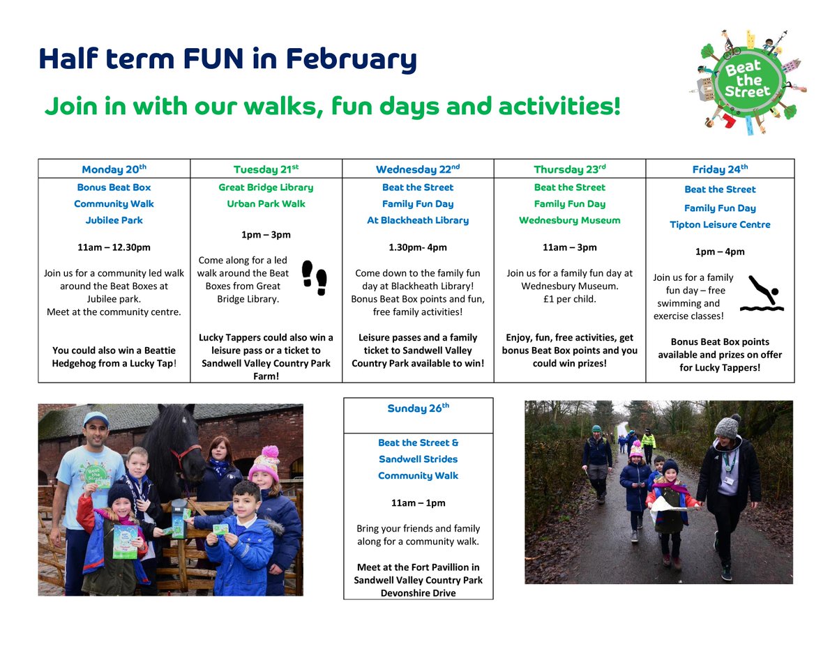 btssandwell's tweet photo. Looking for something to do next week during half term? We have lots of fun, family activities for you to join in with! 👍#beatthestreet https://t.co/IIhQTcpb3Y
