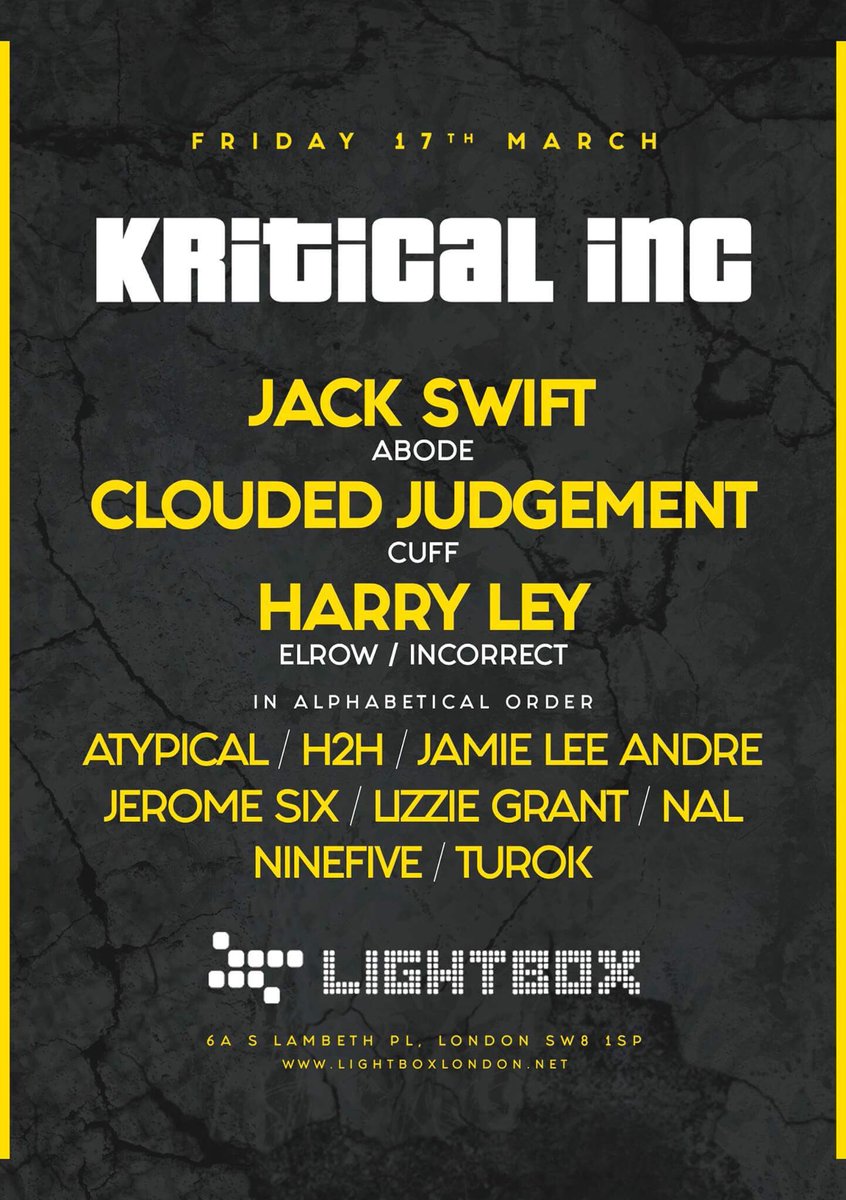 KriticalInc's tweet photo. Just over a month til we takeover @lightboxlondon w this mega lineup! 

£5 tickets: https://t.co/VMBHnHCn7l https://t.co/5P1wvWGzWC