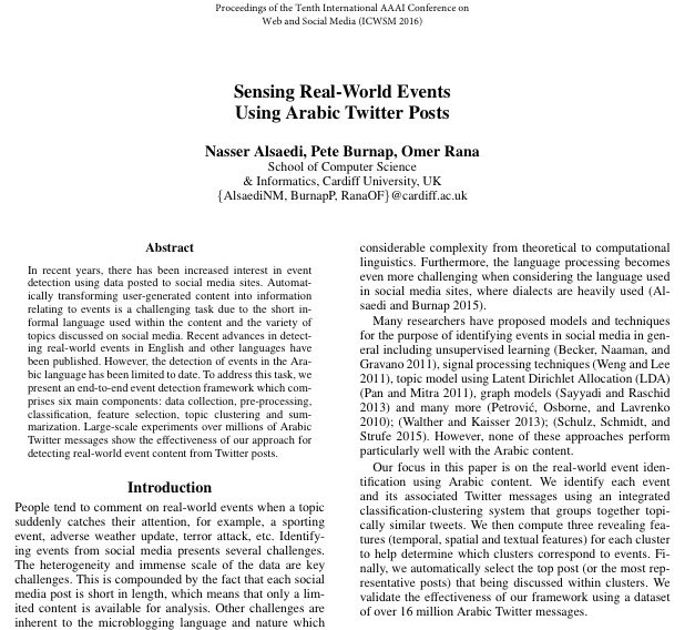 pbFeed's tweet image. Sensing real-world events using Arabic Twitter posts #osint #eventdetection orca.cf.ac.uk/91040/