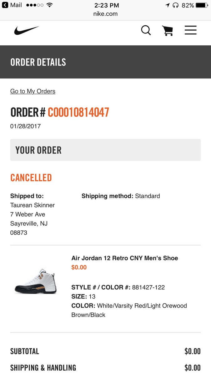 my nike order cancelled 