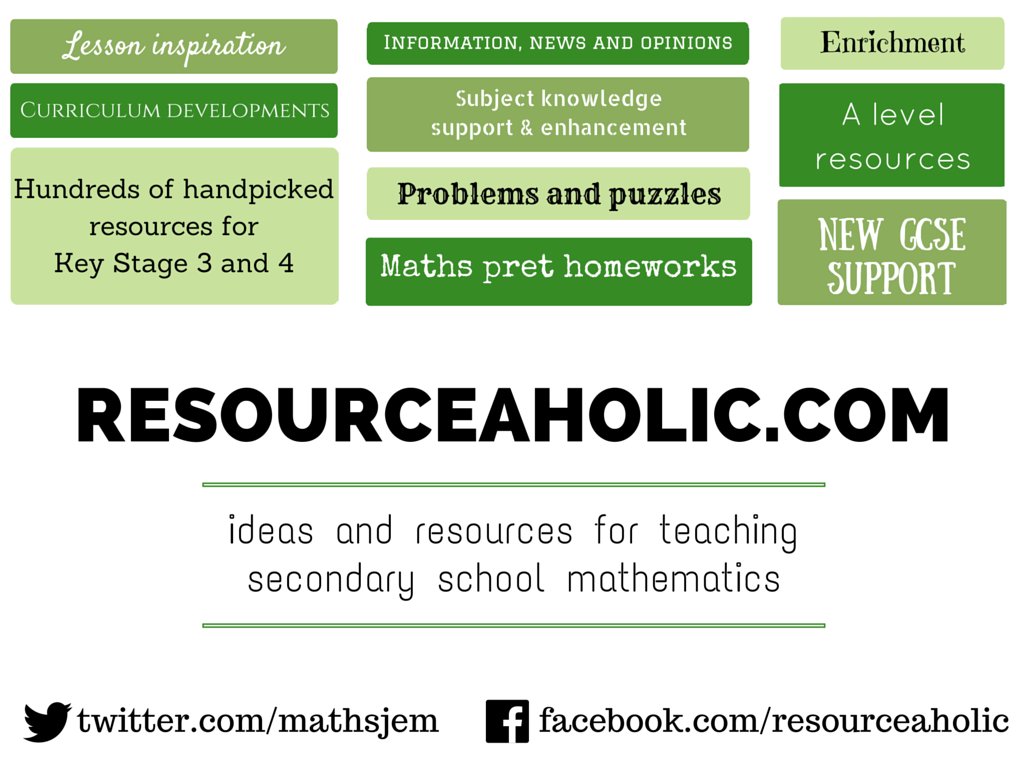 If you're a maths teacher and you haven't visited resourceaholic.com, do check it out. Ideas, resources, updates, information...