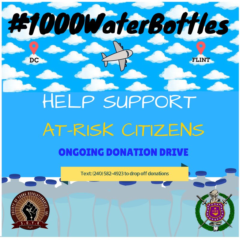 1000WaterBottle's tweet photo. #1000WaterBottlesFlint is accepting ongoing donations of bottled water and money for Flint, Michigan.

#HowardU #FlintWaterCrisis https://t.co/Bqzf5o3NtH