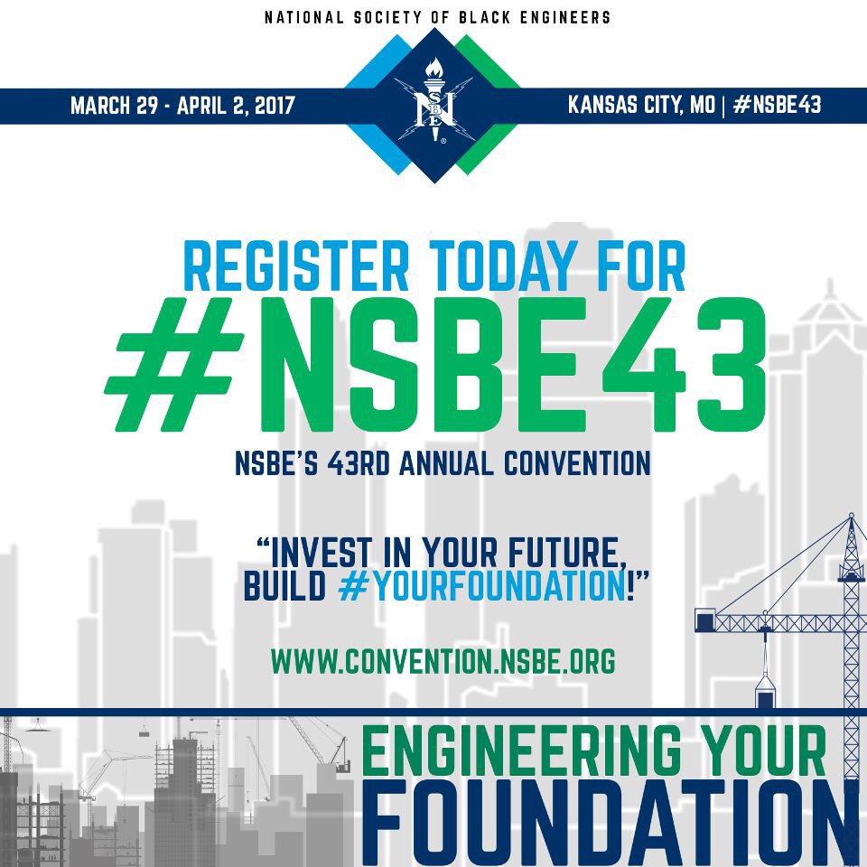 NSBE's tweet photo. It’s never too early to register for @NSBE’s annual @NSBEconvention! This year we #EngineerYourFoundation! https://t.co/ABW4EUPnXI. https://t.co/zRdkdmbPv0
