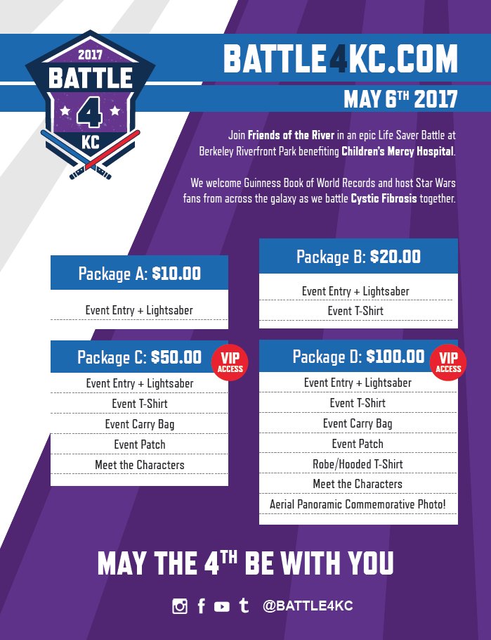 KCRiverfest's tweet photo. Join our #FOR_KC friends, @ChildrensMercy, &amp; @GWR at @Battle4KC May 4th - 6th for an epic battle to end #cysticfibrosis for good. #CF https://t.co/4obEVDwWxM