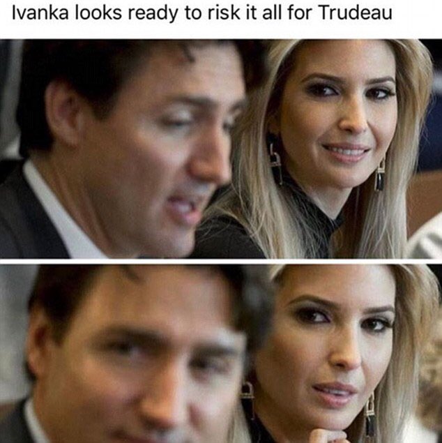 thejournalpost's tweet image. Internet goes wild for viral memes of celebrities from the Duchess of Cambridge to Ivanka Trump gazing longingly at Canadian PM Trudeau