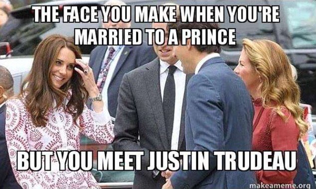 thejournalpost's tweet image. Internet goes wild for viral memes of celebrities from the Duchess of Cambridge to Ivanka Trump gazing longingly at Canadian PM Trudeau