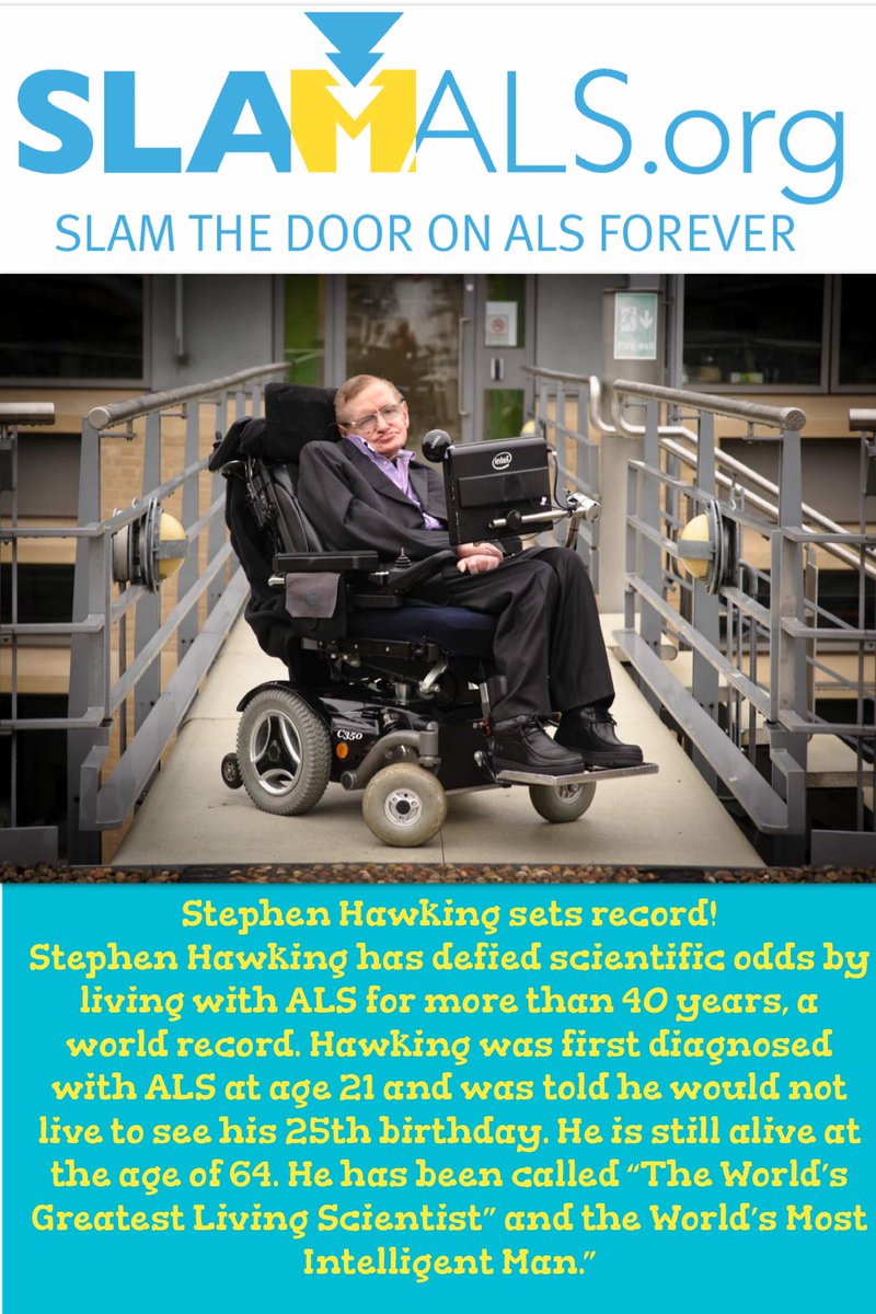 slamALSorg's tweet photo. Stephen Hawking sets record! #slamALS https://t.co/2QIQmwDt2k