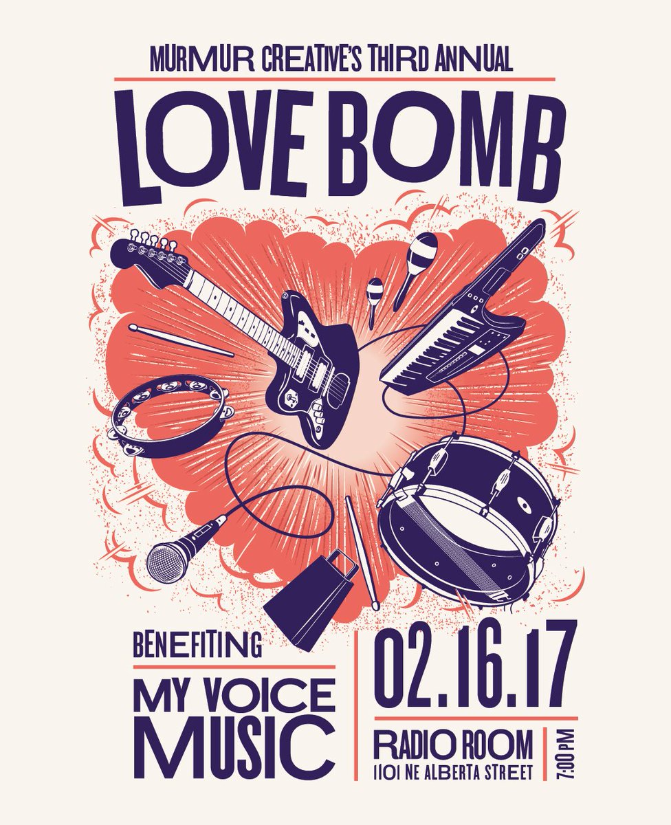 aigaportland's tweet photo. Share the love at @MurmurCreative’s Love Bomb to benefit @MyVoiceMusic! Tomorrow 7pm at @Radioroompdx - https://t.co/Una0WFHCNZ https://t.co/shVliGfmCl