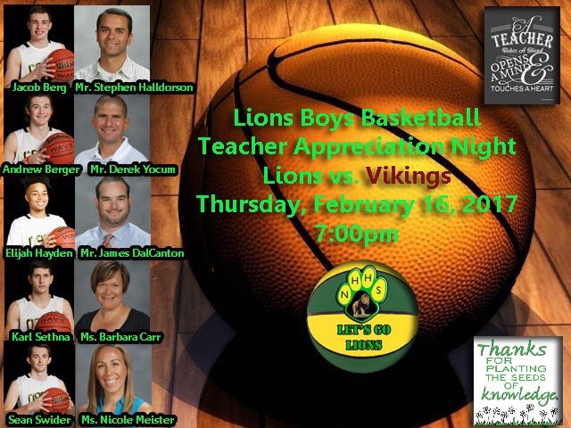 NorthJungle's tweet photo. It's teacher appreciation night at the boys game tomorrow. Also, it was rumored that Mr. Yocum is doing a backflip-burpee half court shot https://t.co/BEyz3lfhWT
