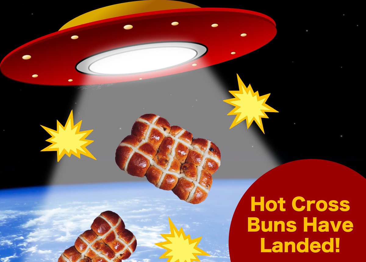 uprisingbreads's tweet photo. Some say our Hot Cross Buns are "Outta this world", we're here to tell you they've landed! 🌎👽 https://t.co/RA01VYQAva