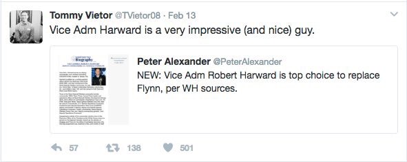 Good! No Admiral Harward for NSA (libs love him)