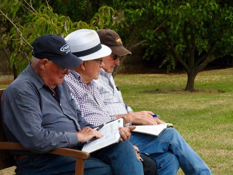 Wise heads George Smith, Kevin Dagg, and Peter Morgan <a href="/Springmount_Vic/">Springmount</a> today inspecting #InglisPremier yearlings. Prem runs Feb26-Mar1