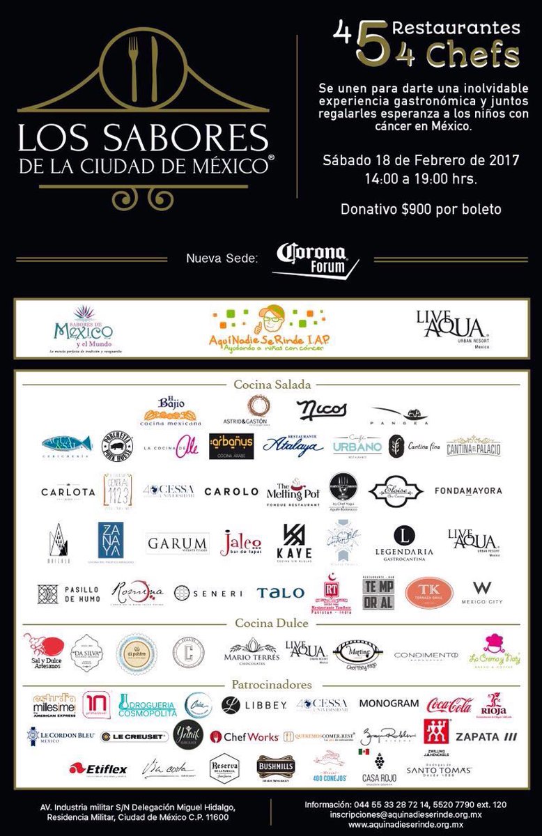 En nuestras manos esta la esperanza de vida de muchos niños con cancer ¡Asiste! Evento con grandes chefs y marcas se suman @SaboresCdMex
