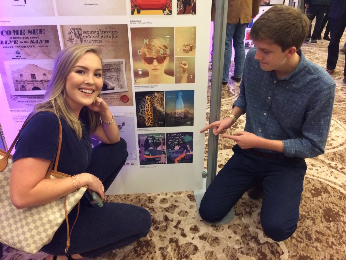 txadpr's tweet photo. Sophie Kollaja and Connor Glenn with their campaign for Revolar! #adgraddoesaddys #austinaddys2017 #texasadgrad https://t.co/QhjYw4aoUS
