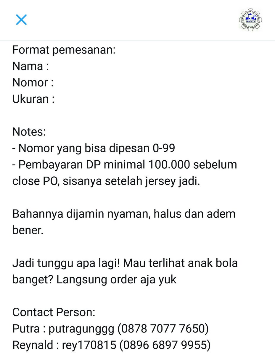 Imaduta_Untar's tweet photo. Hi guys!! Banat IMADUTA buka PO Jersey Futsal IMADUTA nih bagi kalian yg suka Futsal!! Yuk sgr dipesan!! Utk info lbh jls, liat di foto ya😃😃 https://t.co/DHv3dnmDod