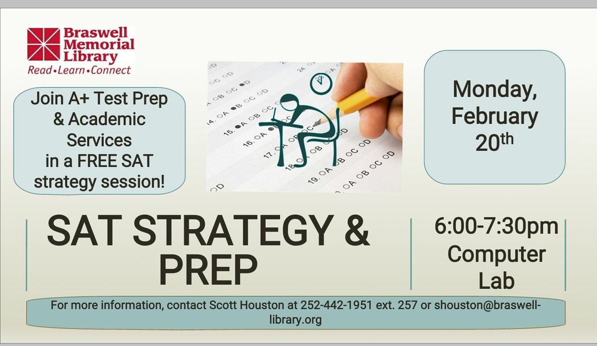aplustestprep's tweet photo. Free SAT class in #rockymount.  2/20. @Fike2College @FikeCounseling @rmprep @telegramreports @NwHalifax @OppCulture @aharper_RMT https://t.co/6iIDeCrWfa
