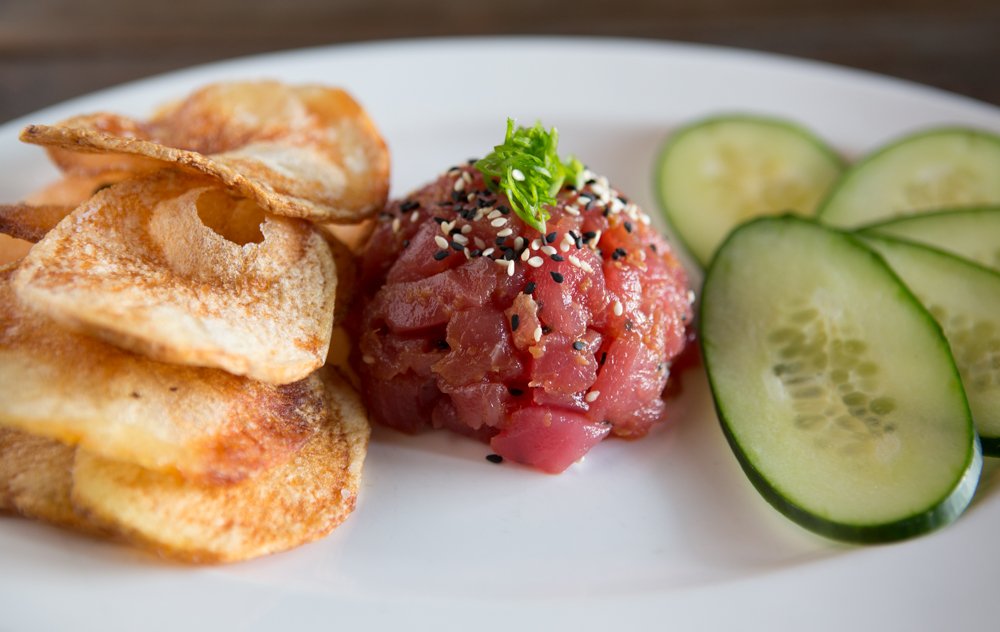 Because our ahi tartare needs a ride on the road to your mouth, we pair it with crunchy, homemade potato chips. clydesprimerib.com/ahi-tuna-tarta…