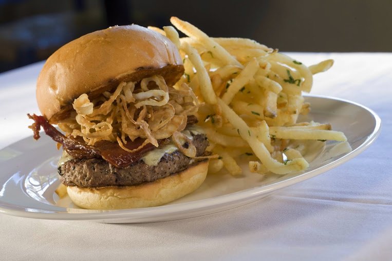 SerrattoPDX's tweet photo. During happy hour, our half-pound house-ground bacon cheddar cheeseburger—with a side of hand-cut fries—will cost you less than a Hamilton. https://t.co/nvEsebhGwv