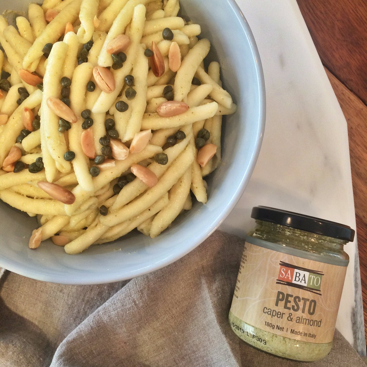 Introducing our new caper &amp; almond pesto. Simply toss through pasta for a delicious, easy dinner!