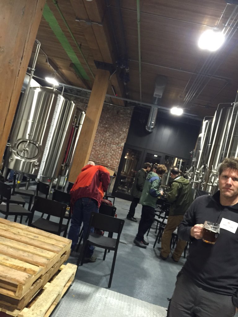 OpenMfg's tweet image. Brewing industry networking group meeting in the middle of @WayfinderBeer 's new tanks - cool!