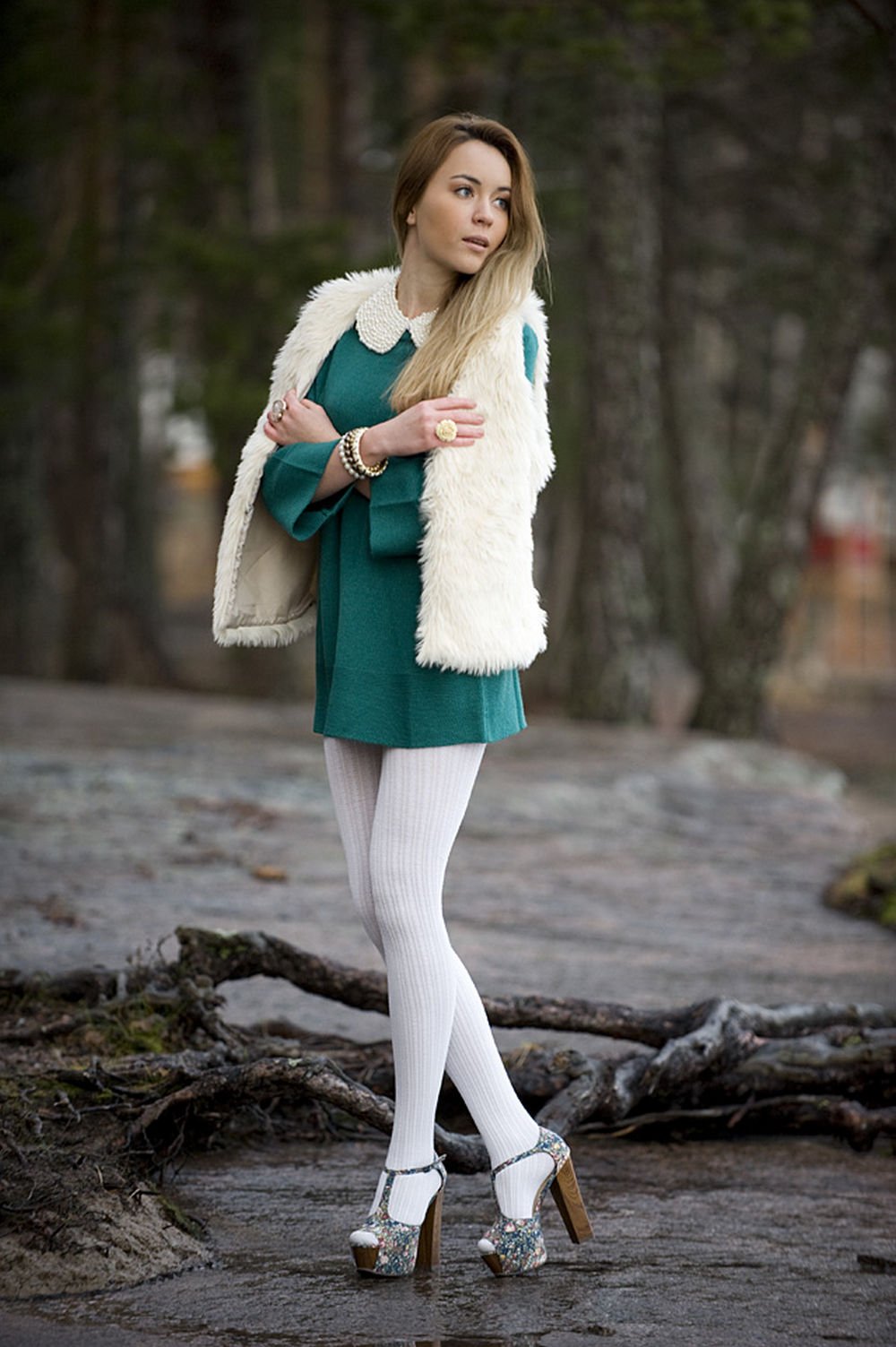 Legwear Fashion on X: White wool ribbed pantyhose with short