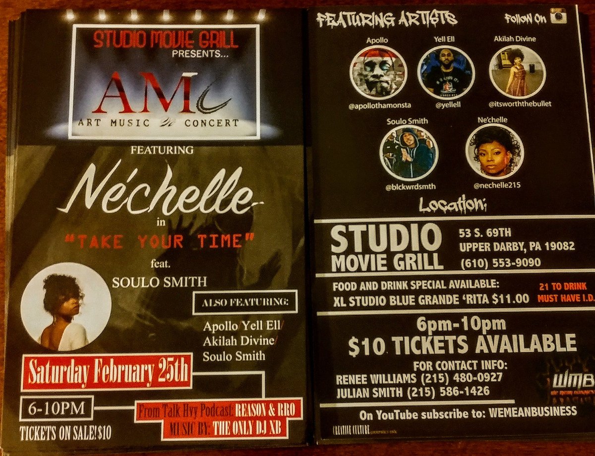 directorALE's tweet photo. Come out Feb 25th Studio Movie Grill 53 south 69th st Upper Darby Pa. #LCL #Talkhvy
#NewMusic #phillyconcert #hiphop #undergroundhiphop https://t.co/9CuOnIv7MZ