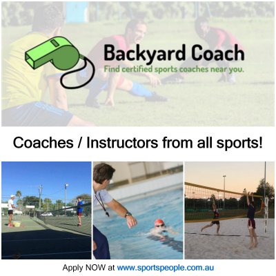 SportspeopleAU's tweet photo. [FEATURED #JOBS] Coaches / Instructors from all sports @Backyard_Coach Australia wide! YOUR hours &amp; rates, Apply NOW https://t.co/1iaFh0jSCV https://t.co/Gg5if5Tzws