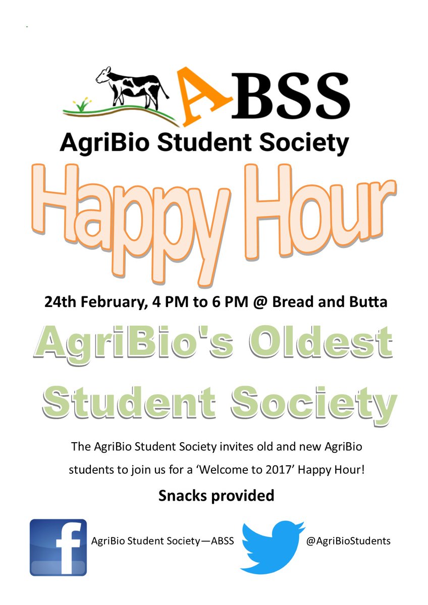 AgriBioStudents's tweet photo. AgriBio Student Society are excited to announce our first event for 2017 - HAPPY HOUR! https://t.co/BOZWNbdoUA https://t.co/1vvc9ebZ77