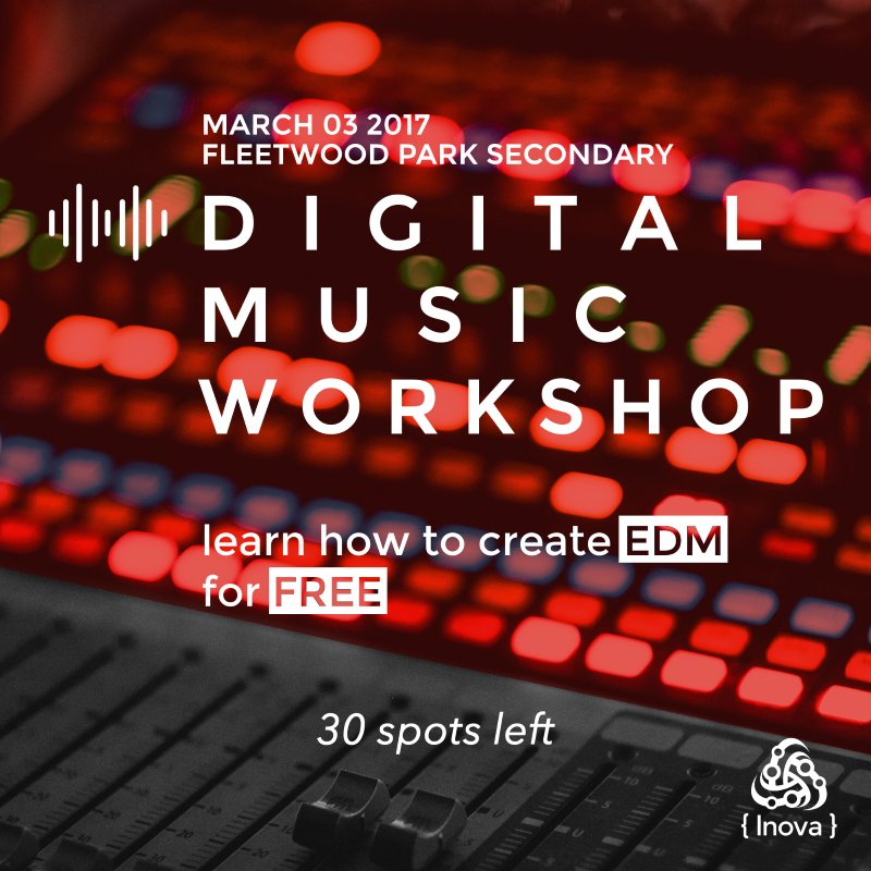 ICAVancouver's tweet photo. Inova will be hosting a FREE EDM workshop at Fleetwood Park Secondary on March 3! There are only 30 spots available! https://t.co/DMvuykW7ga https://t.co/Lz7ypSJu8H