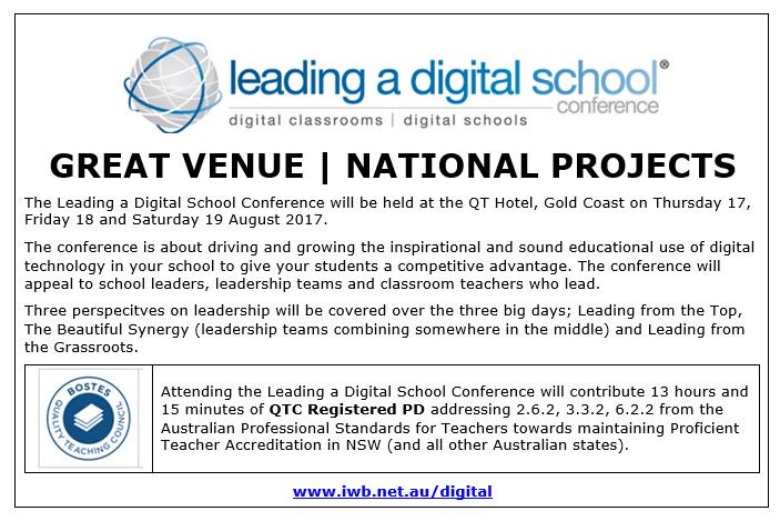 IWBNet's tweet image. Leading a Digital School Conference #PD #G8Venue #NationalProjects #Leadership #aussieED #EarlyBird Check it out ereg.me/digital17