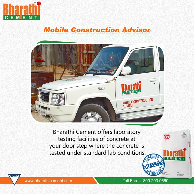 #MobileConstructionAdvisor #BharathiCement offers laboratory testing facilities of concrete at your door step. Visit bharathicement.com