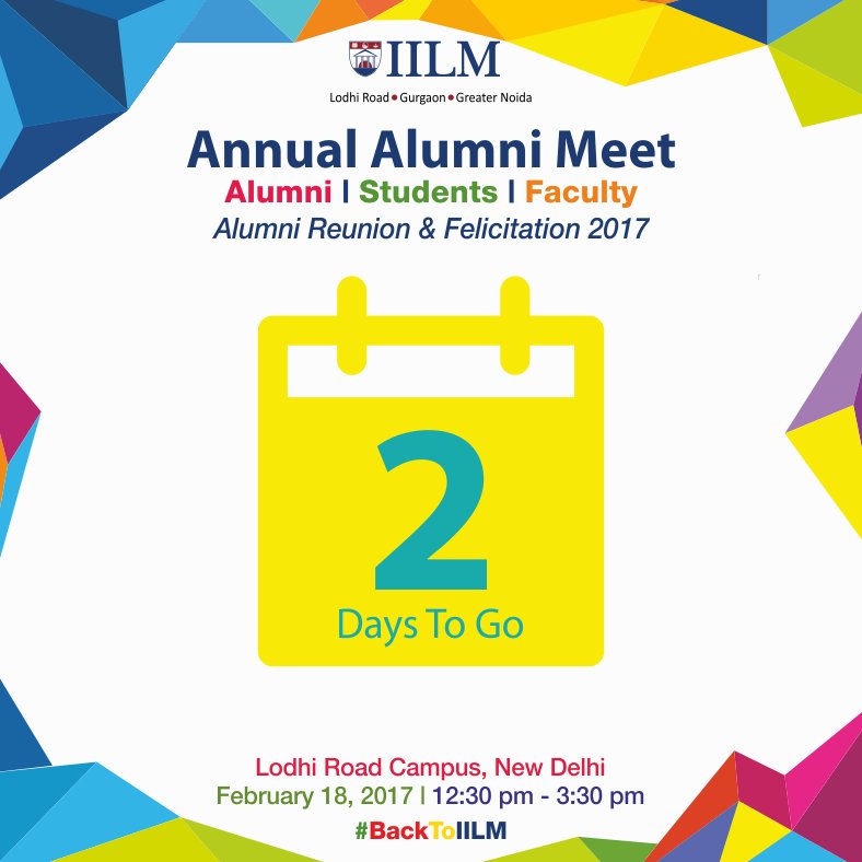 IilmInstitute's tweet photo. #BackToIILM | 2 days away!
#IILMAlumniMeet - Register here - https://t.co/SsVer5s6BF https://t.co/qWlTiBGUA3