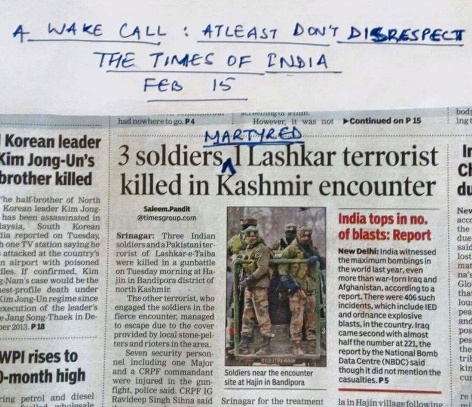 THE TIMES OF INDIA <a href="/timesofindia/">The Times Of India</a> 
This is the standard of the self declared educated elite. Disgusting 😠
Stoop so low.  Thooo💦💦