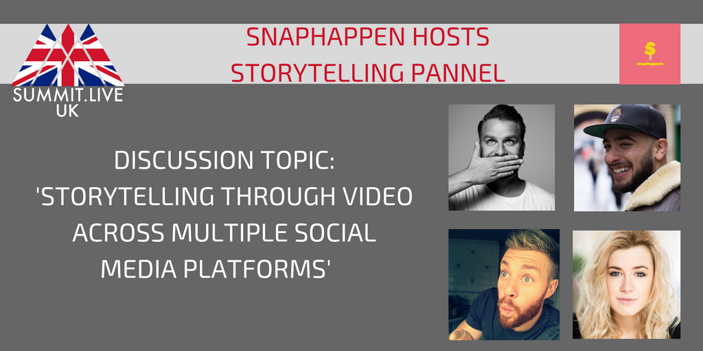 summitliveuk's tweet photo. #Storytelling Panel hosted by @snaphappen w/ @dapperlaughs @AntoSharp @JahannahJames and @Goubtube will blow your mind at #SummitLiveUK https://t.co/ScxcIExYtF