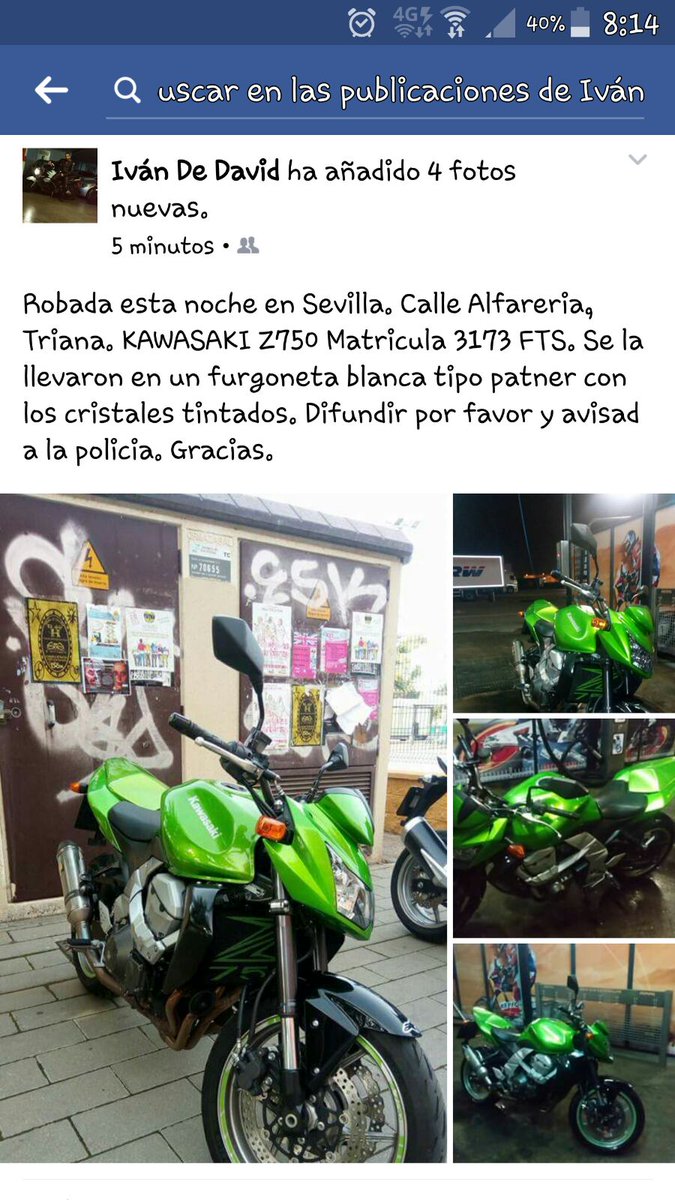 Barrachina82's tweet photo. Moto robada hoy en sevilla, maxima difusion. Gracias https://t.co/glyIRiG7Qk