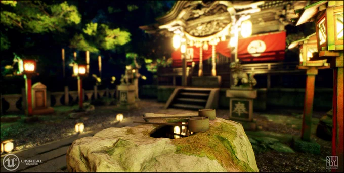 神社の夜バージョンのライティングを作成したので、UE4でキャプチャしてアップ&神社を少し作りこみました。#UE4 