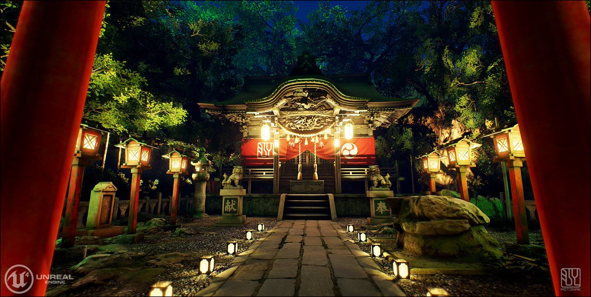 神社の夜バージョンのライティングを作成したので Ue4でキャプチャしてアップ 神 中村 基典 3d背景アーティスト Moto Nakamuraの イラスト