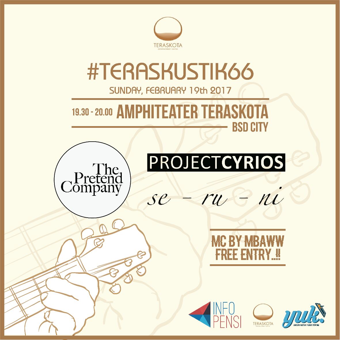Teraskustik #66 is out Sunday, Feb 19th at Amphiteater <a href="/TeraskotaBSD/">Teraskota BSD</a> with <a href="/ProjectCyrios/">Project Cyrios</a> @thepretendco &amp; Seruni 19.30-22.00 Free