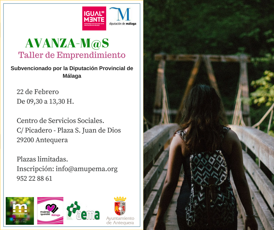 Amupema's tweet photo. 22 de febrero. Taller Avanza-M@s para #emprendedoras @diputacionMLG @AytoAntequera @Amupema ¡Reserva ya tu plaza! https://t.co/c1y0Ejweuc