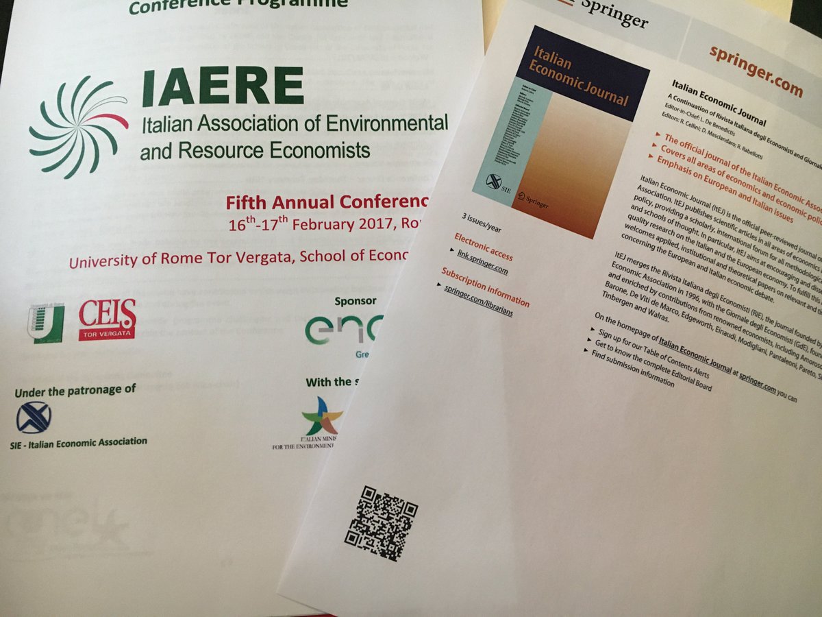 bozzolamartina's tweet photo. #IAERE 5th AnnualConference #ItalianEconomicJournal just mentioned by the panel!Looking fwd to #IAERE members publications in the #ItEJ https://t.co/TKIUea90N5