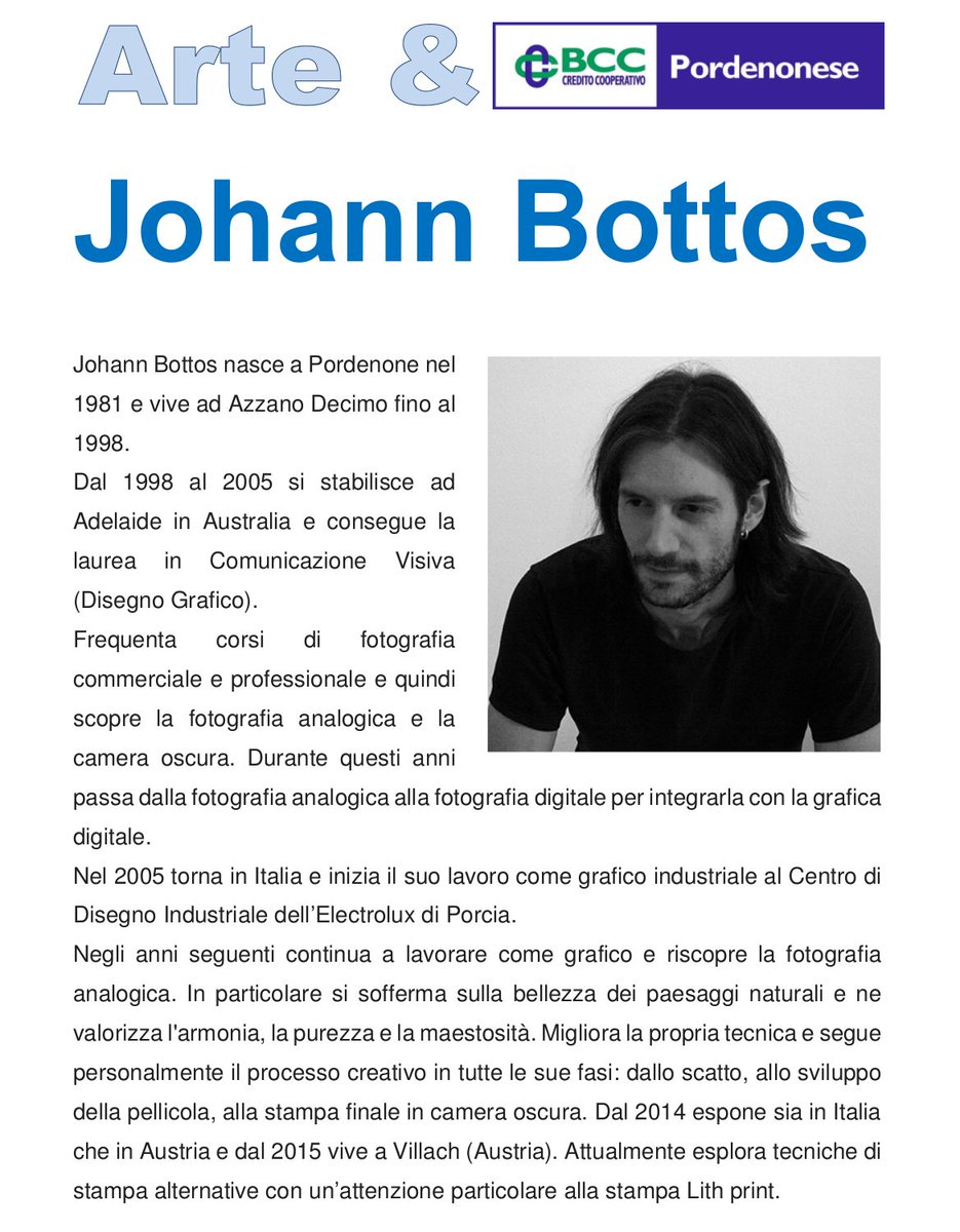 BccPnMonsile's tweet photo. #Arte & #BccPN
Nuova #MOSTRA di #fotografia visitabile nella filiale di #Azzano Decimo dedicata agli scatti del #fotografo Johann Bottos https://t.co/B47QYxxaEn
