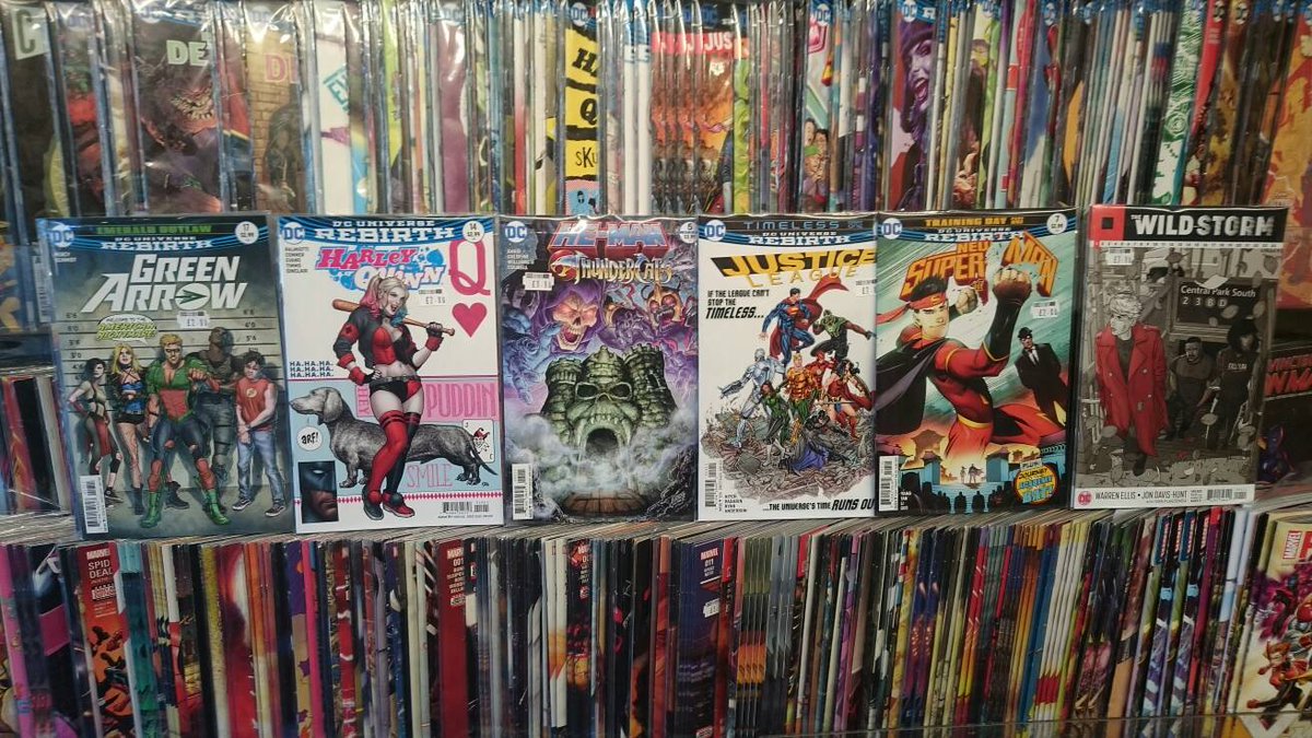 DC Comics spread on the shelf! Harley &amp; more are ready for you. #onshelf #dccomics #harlequin