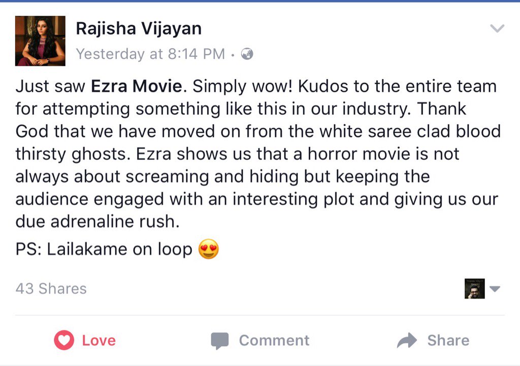 #Ezra review by #RejishaVijayan
@PrithviOfficial