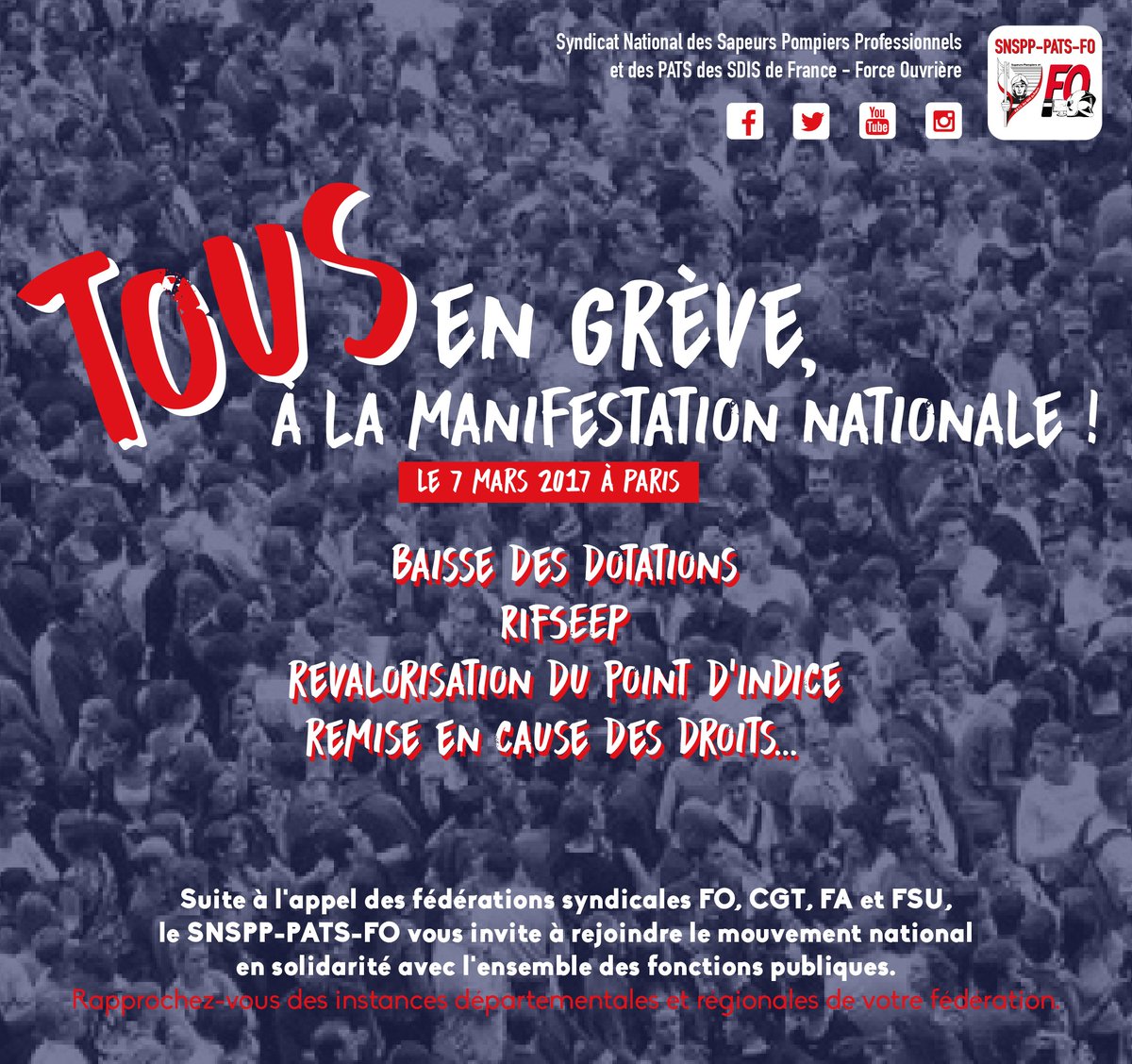 SNSPP_PATS's tweet image. Appel à manifester le 7 mars ! snspp-pats.com/component/cont… @force_ouvriere #fonctionpublique #solidarite #rifseep #dgf