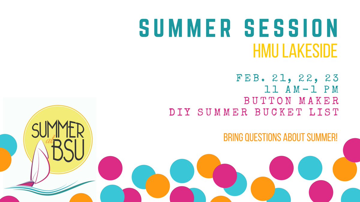 SummerBSU's tweet photo. Got questions about summer? Come see us next week in the HMU. @BSUHobsonUnion #makeabutton #diybucketlist #bemidjistate https://t.co/6cVA2GaNDM