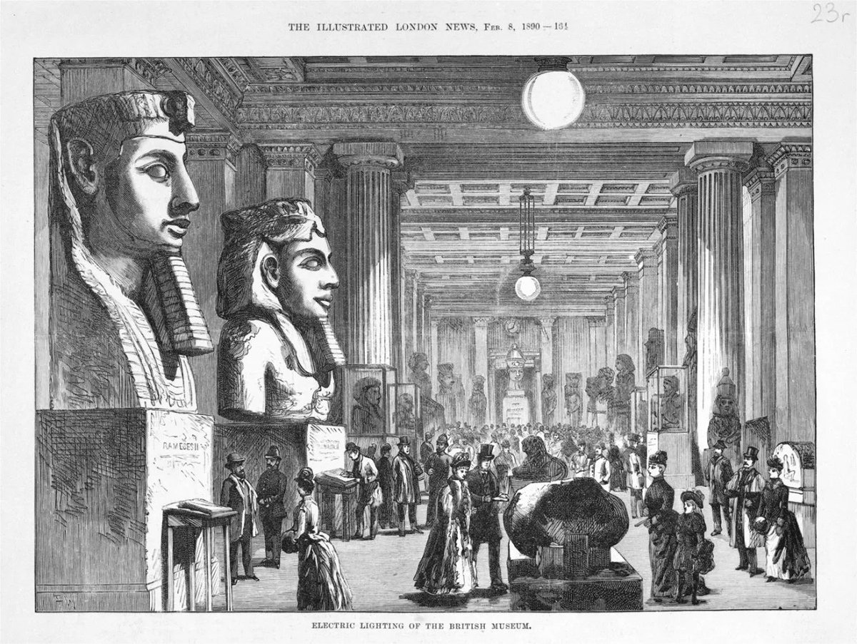 Electric Lighting at the British Museum A picture of the British Museum using electric lighting