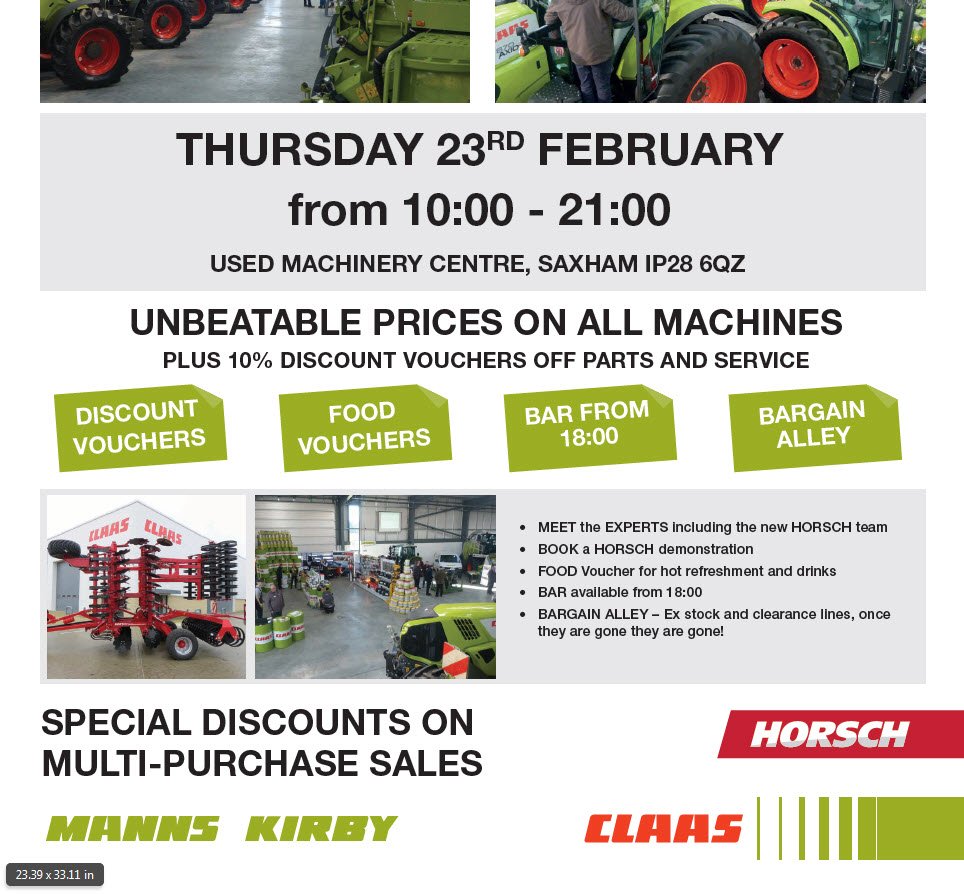 A reminder that the annual GREEN THURSDAY event is next week! 10am-9pm at UMC, Saxham, IP28 6QZ. Grab yourself a bargain! '#claas #horsch