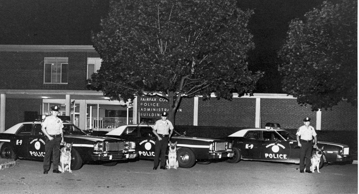 FairfaxCountyPD's tweet photo. #TBT #FCPDK9 Teams from 1979. Officers Don Summers, Shelby Bailey, and Bill Wilson with their K-9 Partners at Police HQ in Fairfax. https://t.co/zSfdxmxkC2