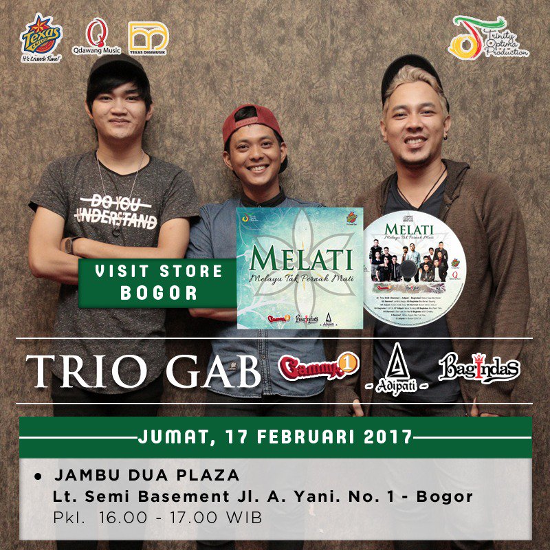 Gamma1_band's tweet photo. Ini dia jadwal visit store #TRIOGAB #MELATI @Gamma1_band @OfficialAdipati @Bagindas_ https://t.co/VvGJsdmg1u